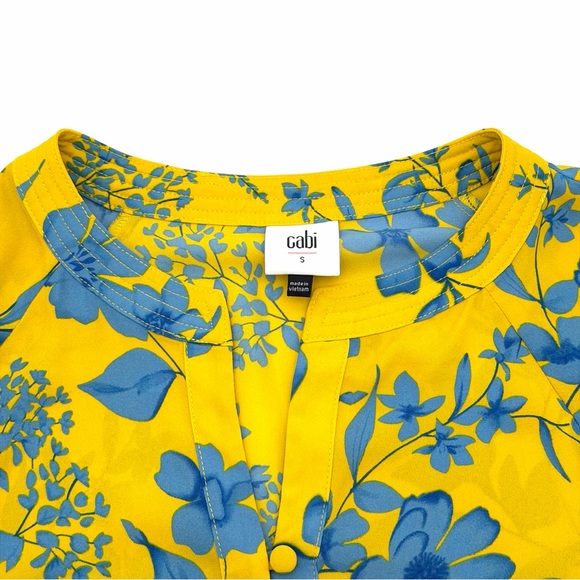 Cabi Women's Lemon Drop Yellow Blue Midi Floral Long Sleeve Dress Size Small - Picture 6 of 6